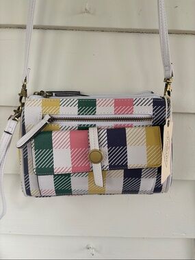 White Multi-Color Plaid Crossbody Bag